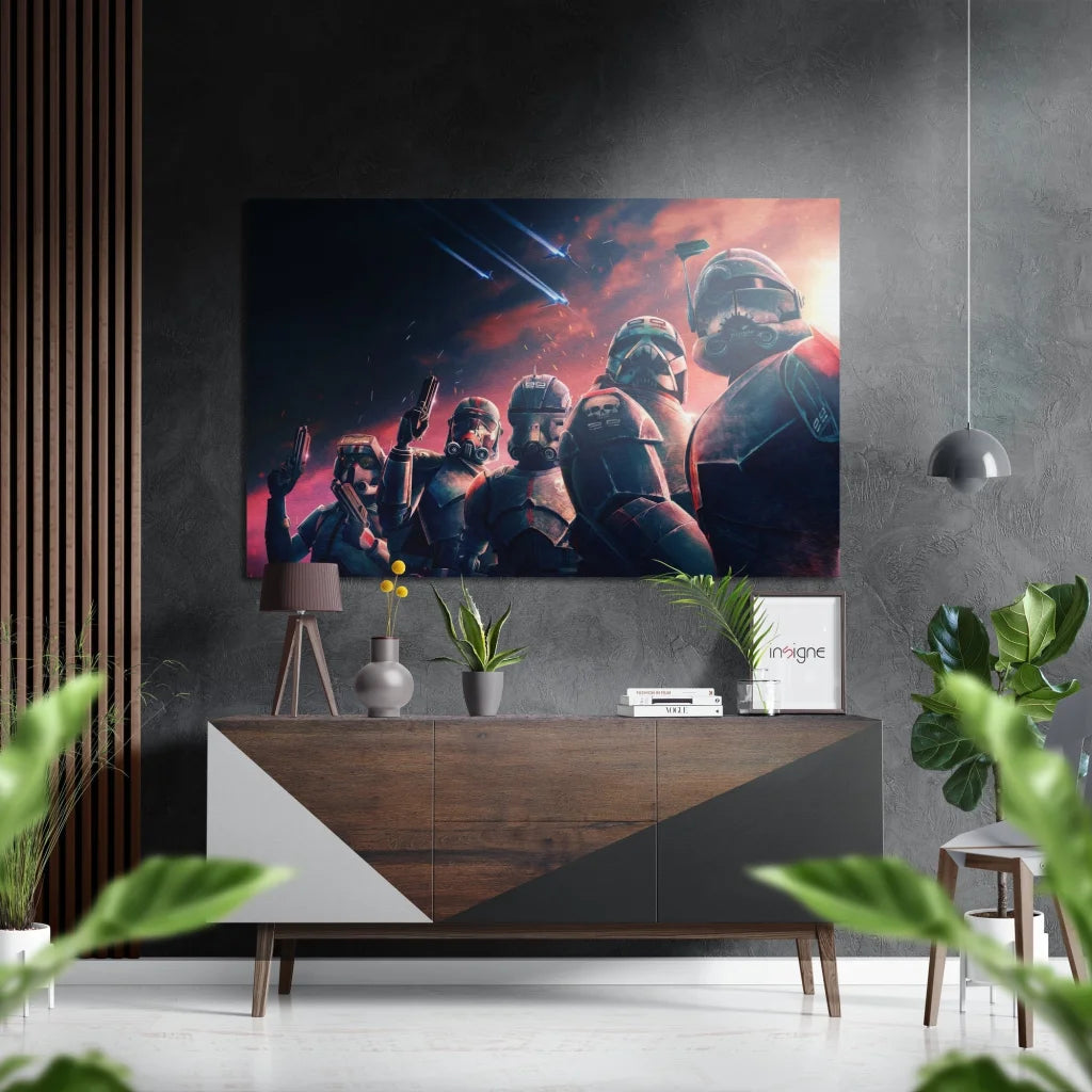 Vibrant Star Wars clone troopers on brushed aluminium dibond print