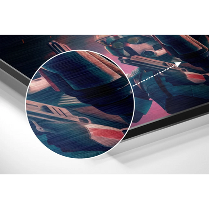 Stylized futuristic armored warrior on brushed aluminium dibond print