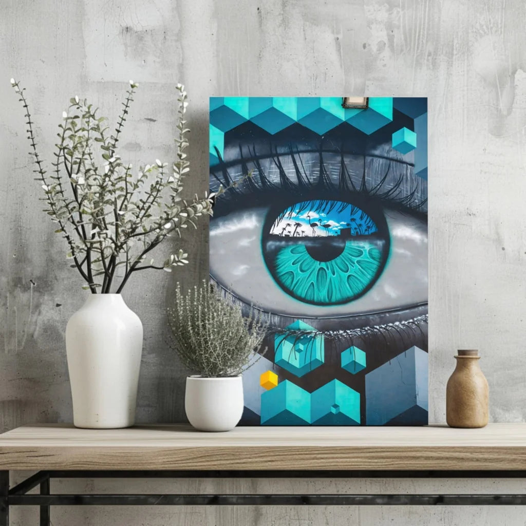 Geometric Eye Insigne Aluminum Prints Transform Your Space | Glass Wall Art Print | vintageantiquesgifts.com