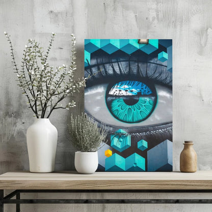 Geometric Eye Insigne Aluminum Prints Transform Your Space | Glass Wall Art Print | vintageantiquesgifts.com