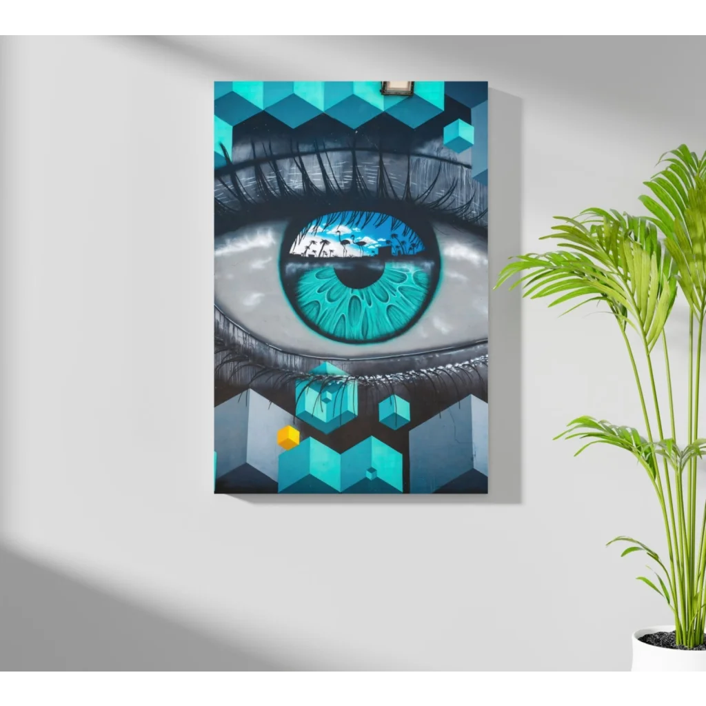 Vibrant turquoise black geometric eye insigne aluminum print