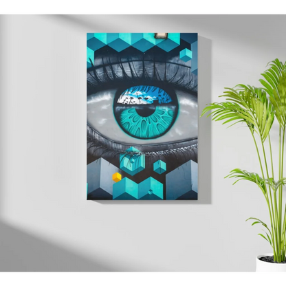 Vibrant turquoise black geometric eye insigne aluminum print