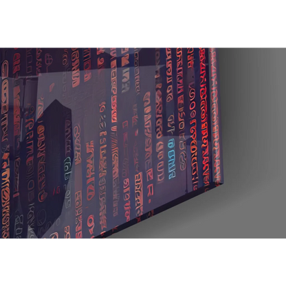 Futuristic woman glitch effect wall art print with urban skyline wallet design