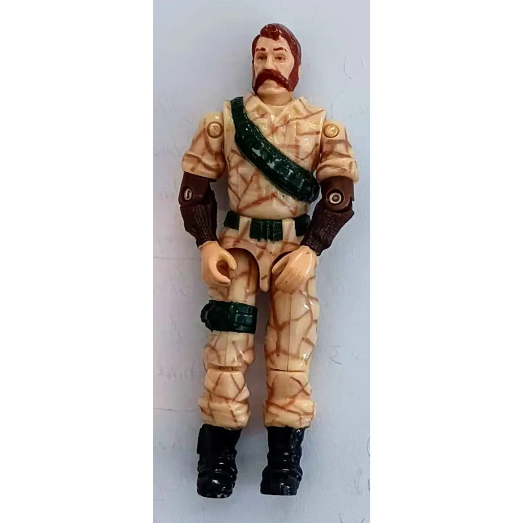 Vintage 1990 GI Joe action figure in camo uniform with red hair and mustache
