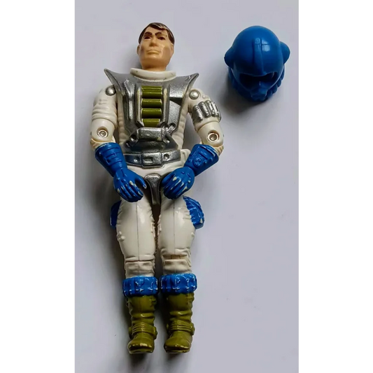 Vintage GI Joe action figure in blue silver spacesuit with helmet