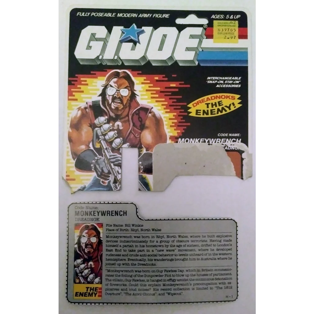 1986 G.I. Joe Monkeywrench Dreadnok Action Figure with G.i. Display