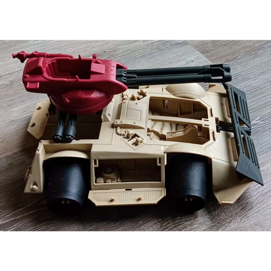 Tan and red Cobra Rage toy tank vehicle from Hasbro GI Joe, like M1 Abrams