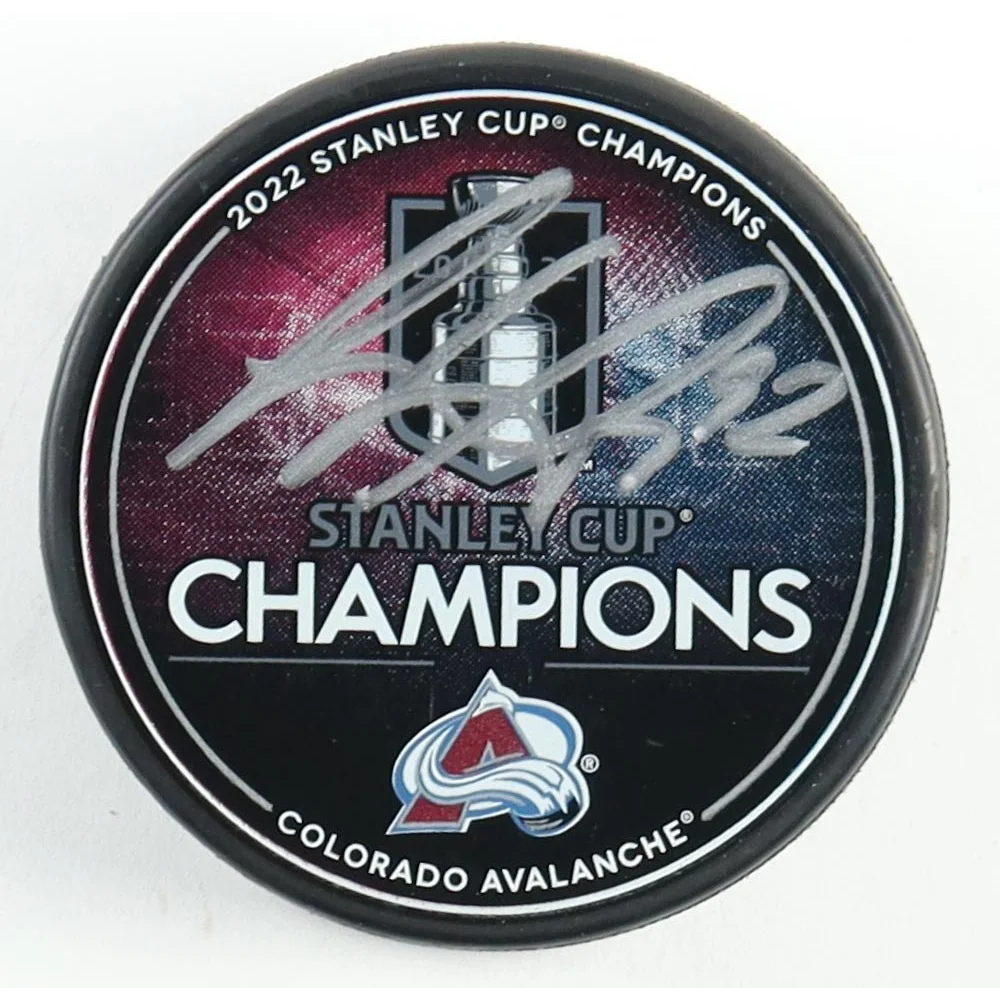 Gabriel Landeskog signed Avalanche Stanley Cup Champions puck from the 2022 Stanley Cup Final