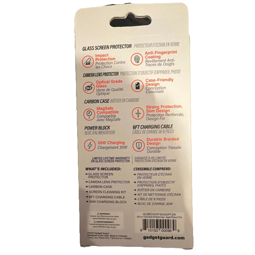 Gadget Guard 5-in-1 iPhone 17 Pro Black glass screen protector