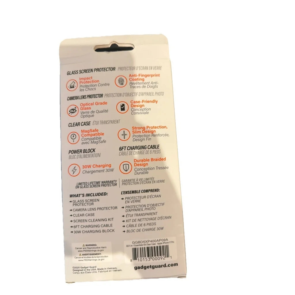 Back of Gadget Guard 5-in-1 2025 iPhone 17 Pro Clear package with features