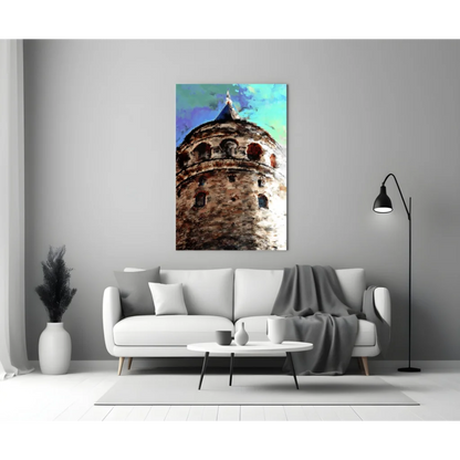 Galata Tower Canvas Wall Art in Vibrant Watercolor Style | Modern Wall Art Decor | vintageantiquesgifts.com