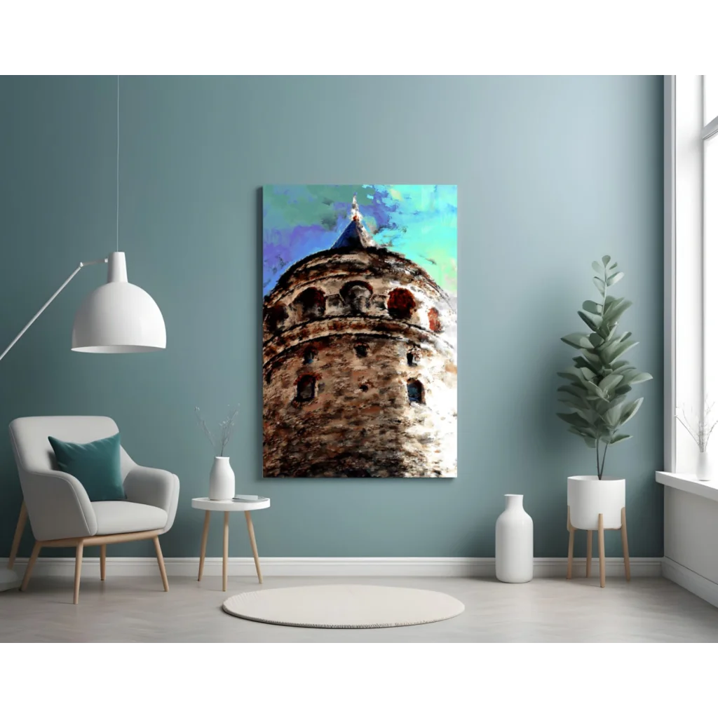 Galata Tower Canvas Wall Art in Vibrant Watercolor Style | Contemporary Home Wall Art | vintageantiquesgifts.com