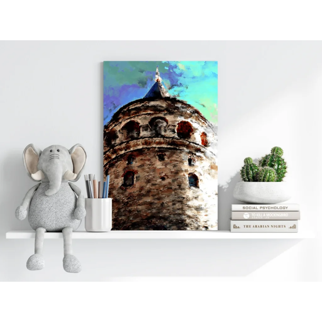Vibrant Galata Tower on Insigne aluminum prints with textured stone and colorful sky