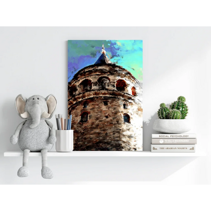 Vibrant Galata Tower on Insigne aluminum prints with textured stone and colorful sky
