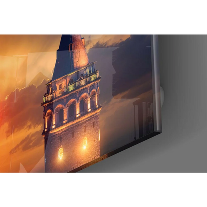 Galata Tower 19-inch canvas wall art with golden sunset glow