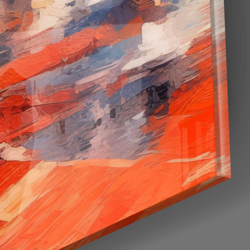 Vibrant Galata Tower tempered glass art with bold orange, blue, and white impressionist brushstrokes