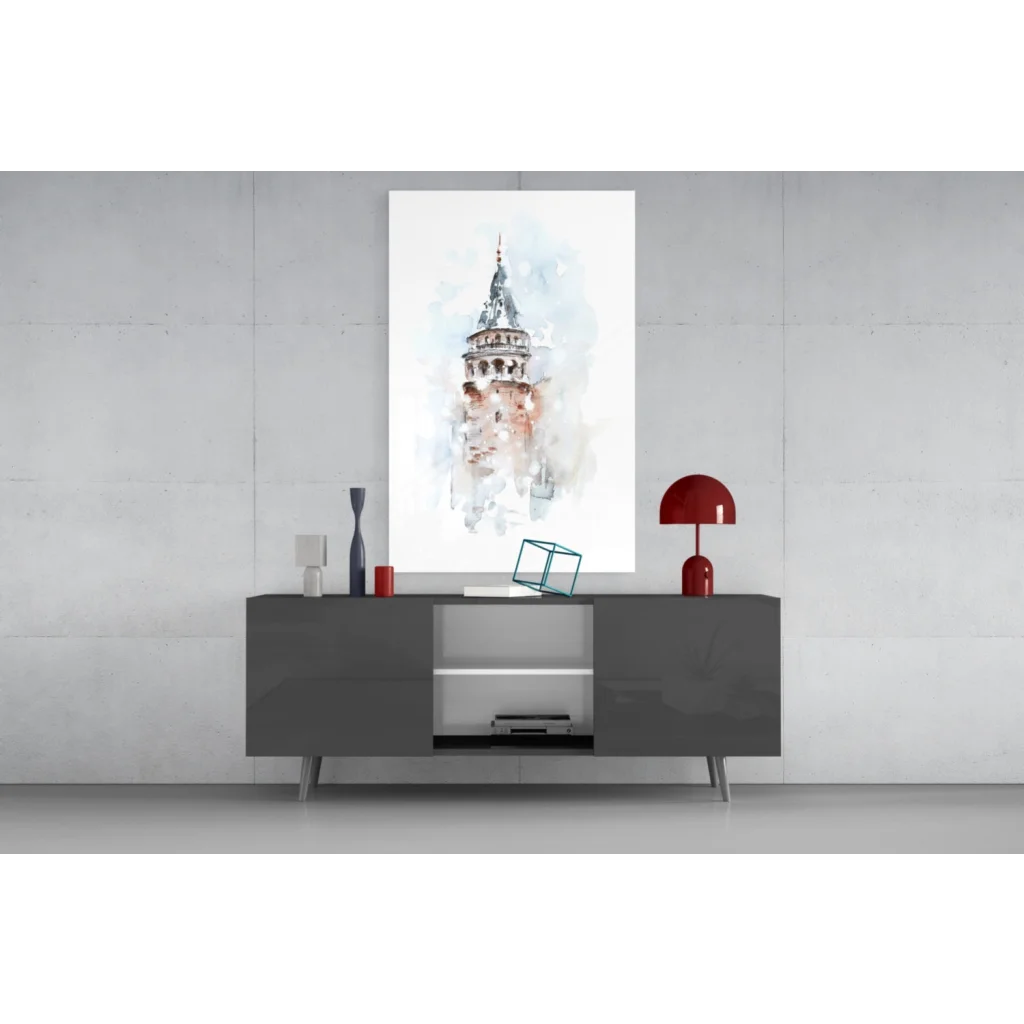 Watercolor Galata Tower on glass wall art print