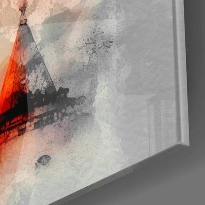 Vibrant sailboat tempered glass art with orange sails on gray