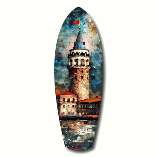 Galata Tower Tempered Glass Art with Size Comparison Guide | Insigneart USA | vintageantiquesgifts.com