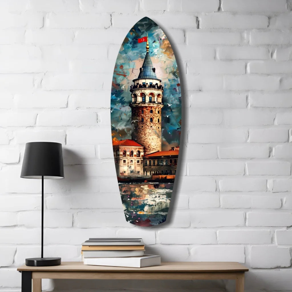 Galata Tower Tempered Glass Art with Size Comparison Guide | Contemporary Home Wall Art | vintageantiquesgifts.com