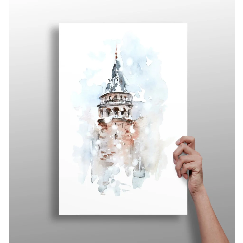 Watercolor Galata Tower Istanbul aluminum print for homes