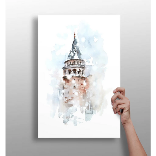 Watercolor Galata Tower Istanbul aluminum print for homes