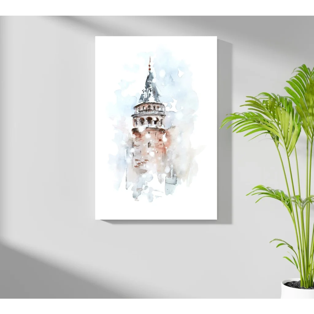 Watercolor Galata Tower Istanbul print on aluminum for homes