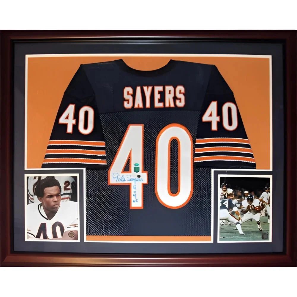 Gale Sayers autographed deluxe framed jersey, Chicago Bears vintage #40