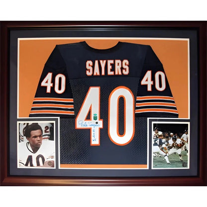 Gale Sayers autographed deluxe framed jersey, Chicago Bears vintage #40