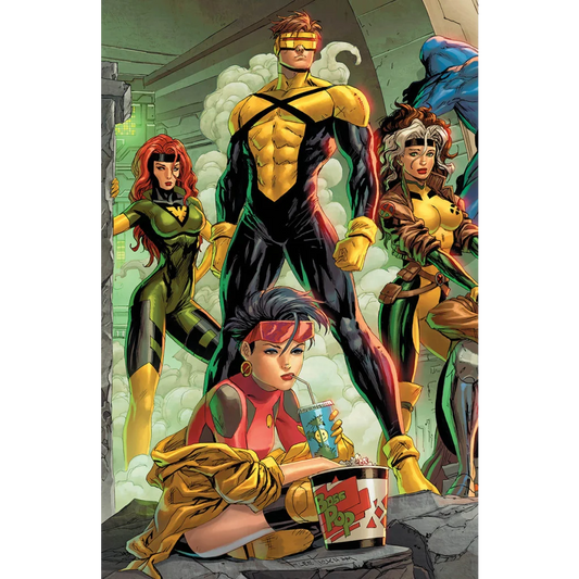 X-Men characters in colorful costumes from Tyler Kirkham connecting comic cover