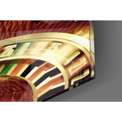 Vibrant casino roulette wheel in glossy acrylic frame glass wall art