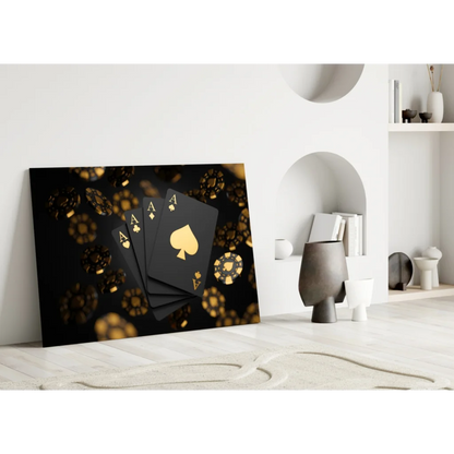 Luxury black gold poker cards glass wall art canvas print