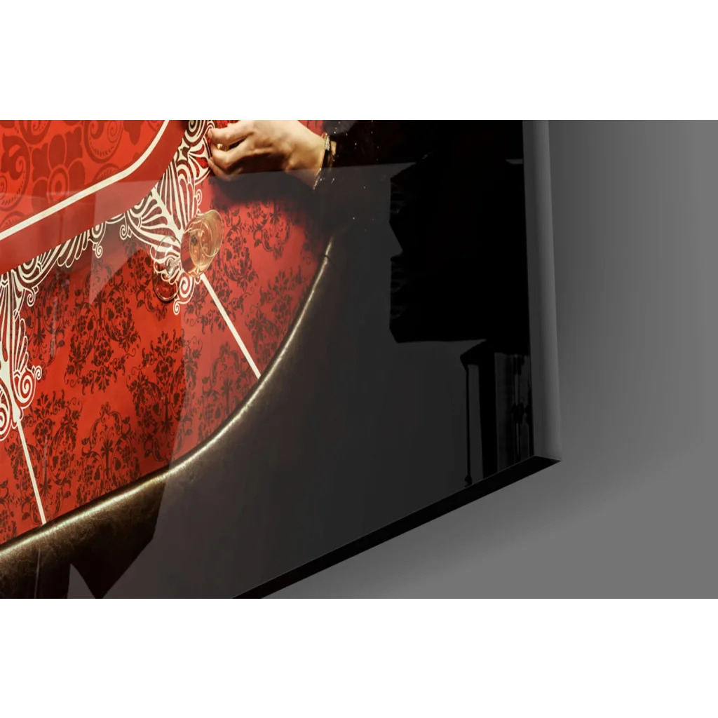 Red damask billiard table glass wall art canvas print