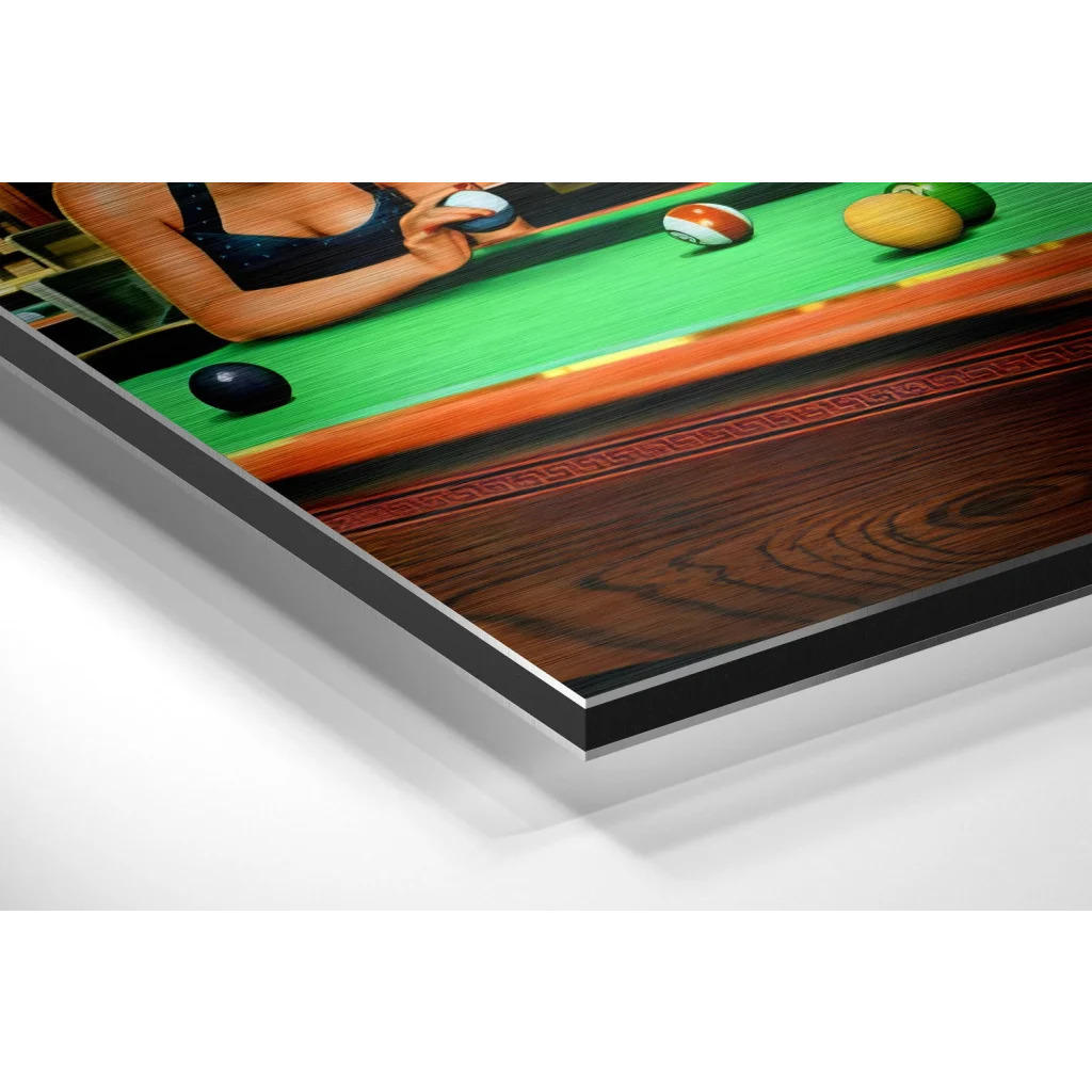 Stunning pool hall scene on brushed aluminium dibond art
