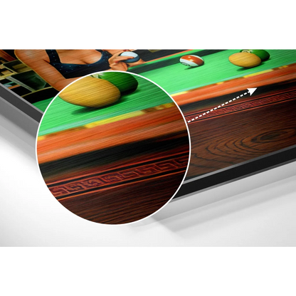 Stunning pool hall scene on brushed aluminium dibond art