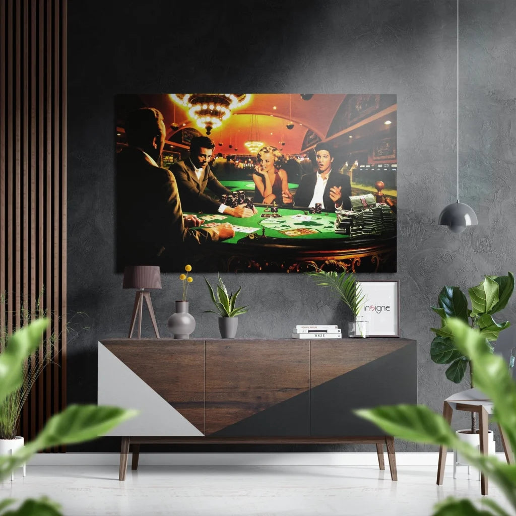 Vibrant casino art print on brushed aluminium dibond, glamorous table scene