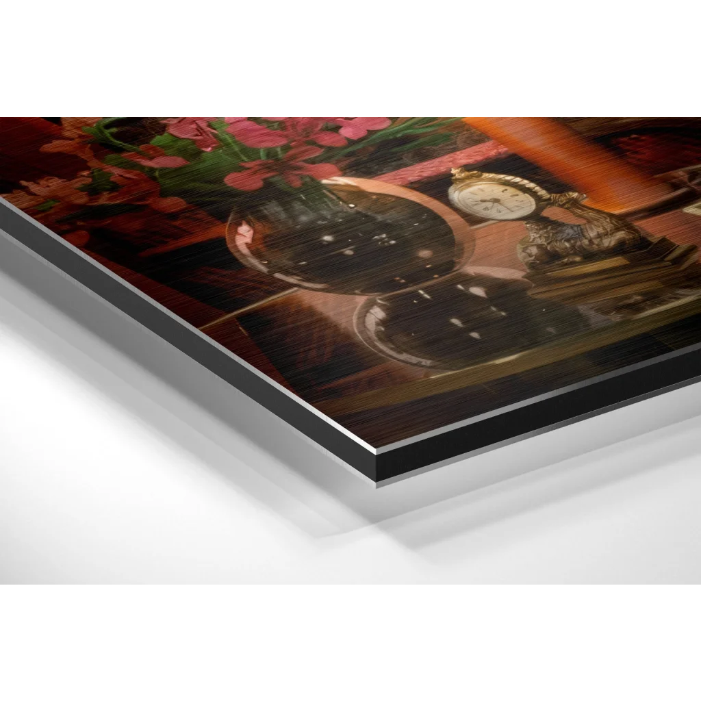 Vibrant still life art print on brushed aluminium dibond