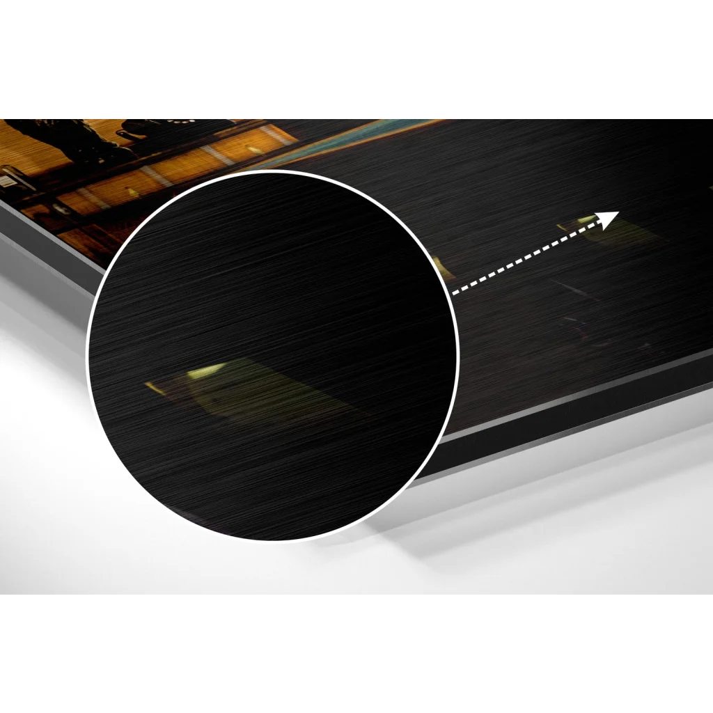 Stunning brushed aluminium dibond print with black brushed metal frame