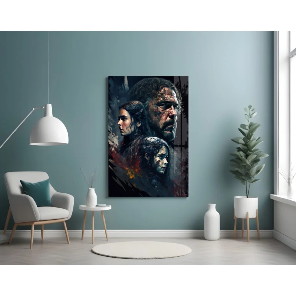 Dark-toned Game of Thrones three characters epic canvas wall art on teal wall