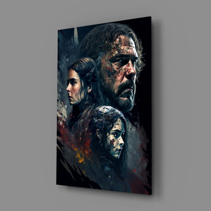 Dark Game of Thrones canvas wall art with three blood-splattered characters