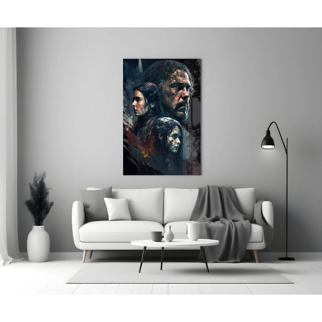 Game of Thrones epic wall art: three dramatic stylized faces on dark canvas