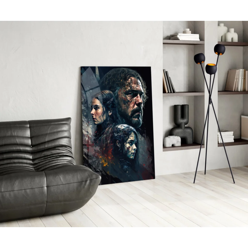 Game of Thrones epic canvas wall art of three dark-toned characters on white wall