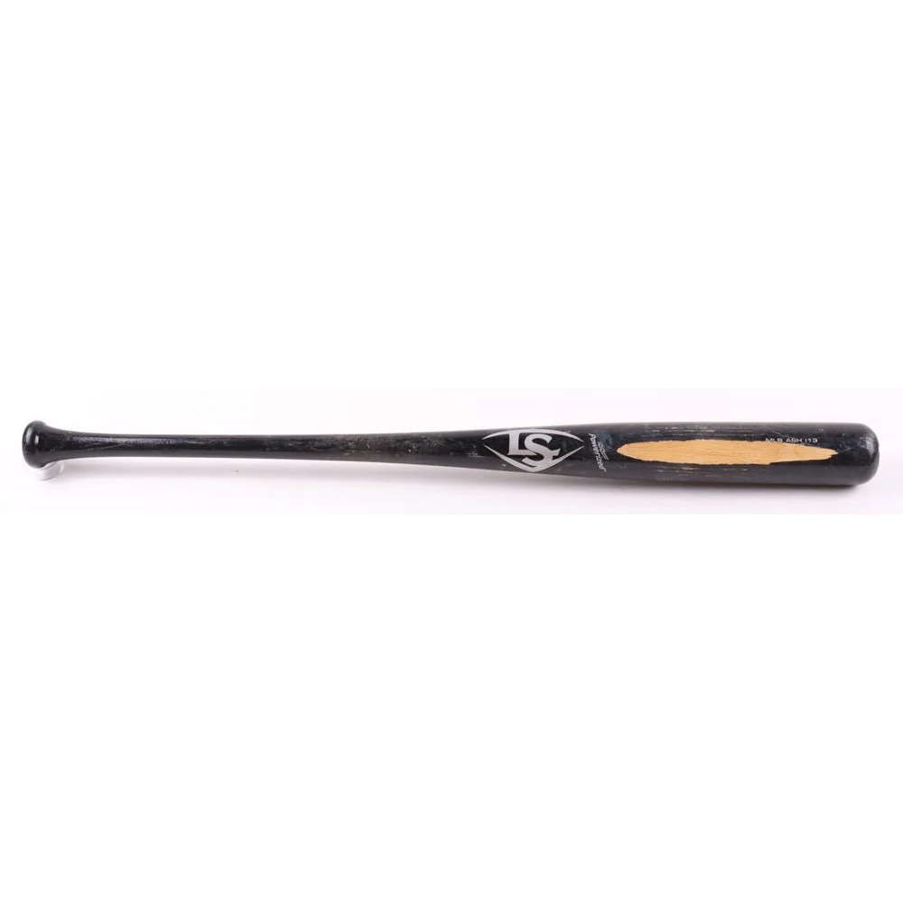 Game Used Louisville Slugger baseball bat signed by Jonny Gomes with natural wood wear