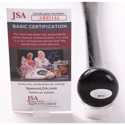 Black Louisville Slugger baseball bat with Jonny Gomes signature and certification sticker