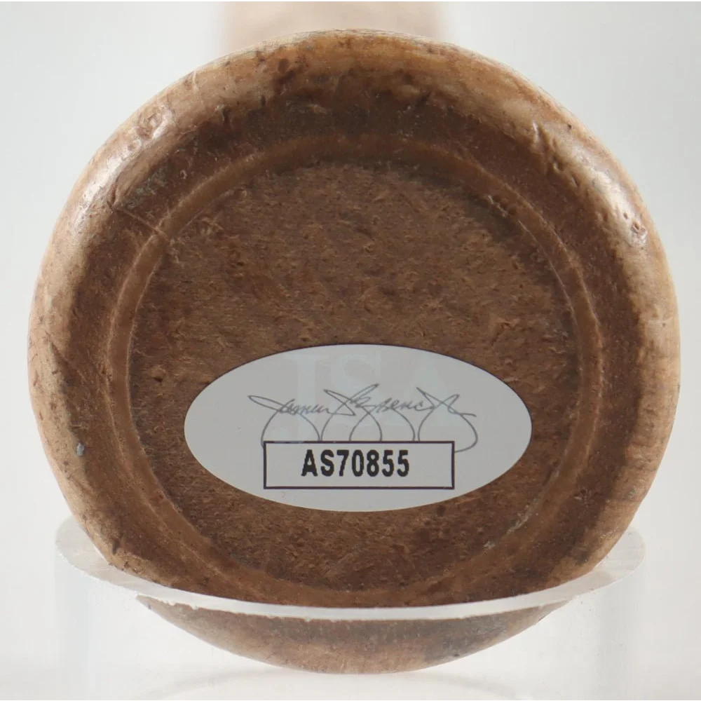 End of a wooden baseball bat with authentication sticker from Noelvi Marte signed bat