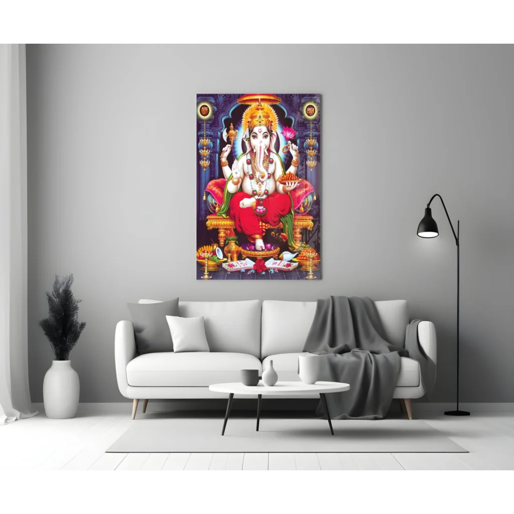 Ganesha Glass Wall Art in Vibrant Gold and Red | Modern Wall Art Decor | vintageantiquesgifts.com