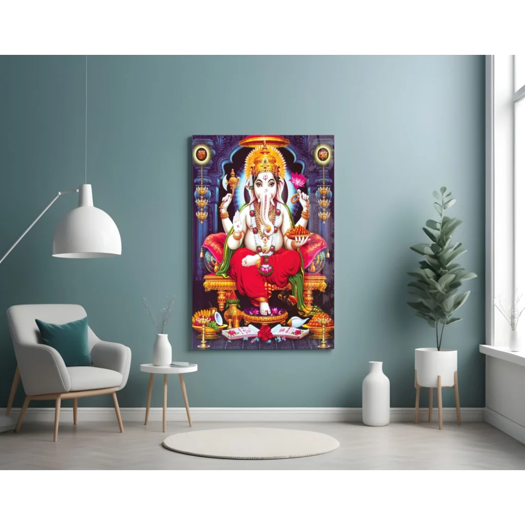 Ganesha Glass Wall Art in Vibrant Gold and Red | Contemporary Home Wall Art | vintageantiquesgifts.com