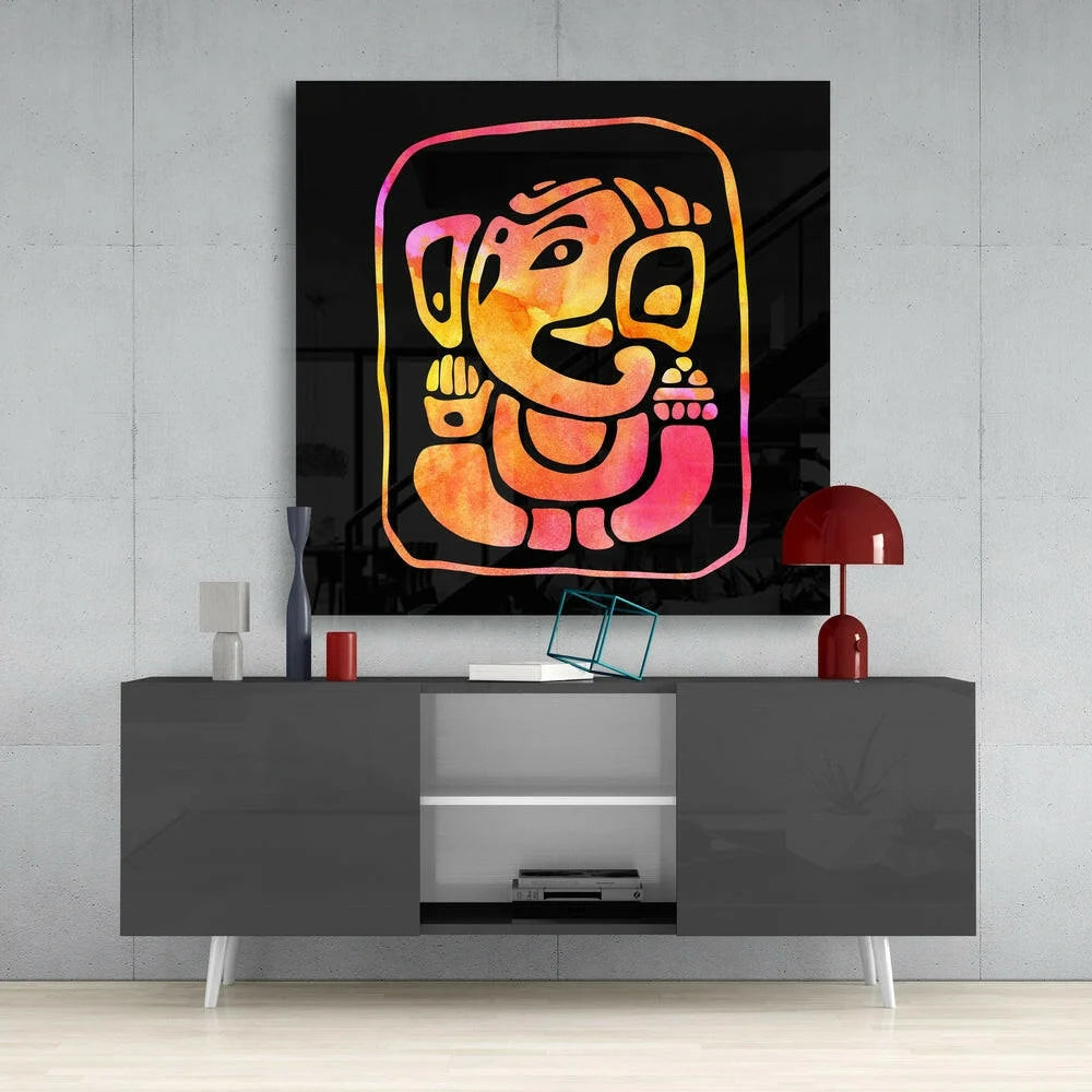 Ganesha Glass Wall Art with Bold Watercolor Design | Contemporary Home Wall Art | vintageantiquesgifts.com
