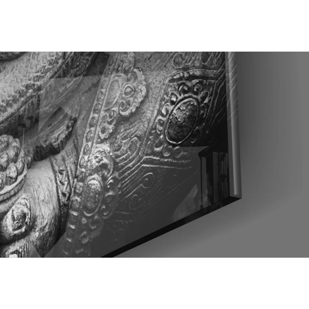 Ornate Ganesha gold accent glass wall art with black white filigree detail