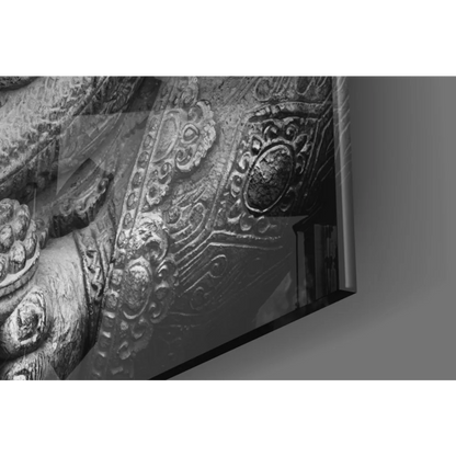 Ornate Ganesha gold accent glass wall art with black white filigree detail